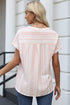 Textured Vertical Stripe Button Front Short Sleeve Blouse