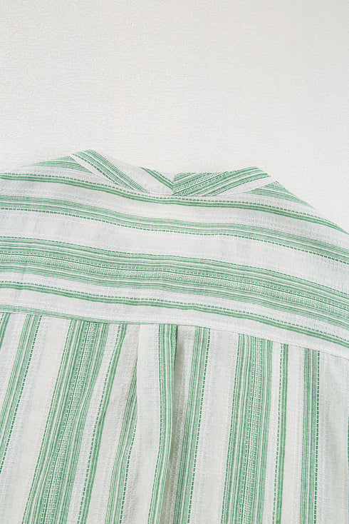 Textured Vertical Stripe Button Front Short Sleeve Blouse
