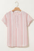 Textured Vertical Stripe Button Front Short Sleeve Blouse