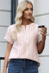 Textured Vertical Stripe Button Front Short Sleeve Blouse