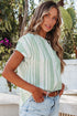 Textured Vertical Stripe Button Front Short Sleeve Blouse