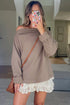 Textured Waffle Knit Asymmetric Neckline Long Sleeve Top