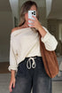 Textured Waffle Knit Asymmetric Neckline Long Sleeve Top