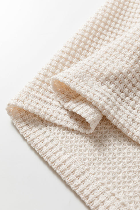 Textured Waffle Knit Asymmetric Neckline Long Sleeve Top