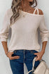Textured Waffle Knit Asymmetric Neckline Long Sleeve Top