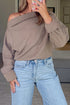 Textured Waffle Knit Asymmetric Neckline Long Sleeve Top