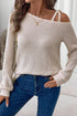Textured Waffle Knit Asymmetric Neckline Long Sleeve Top