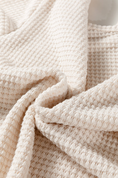 Textured Waffle Knit Asymmetric Neckline Long Sleeve Top