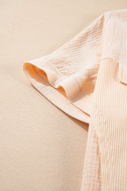 Textured Waffle Knit Batwing Button Front Shirt