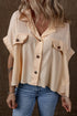 Textured Waffle Knit Batwing Button Front Shirt
