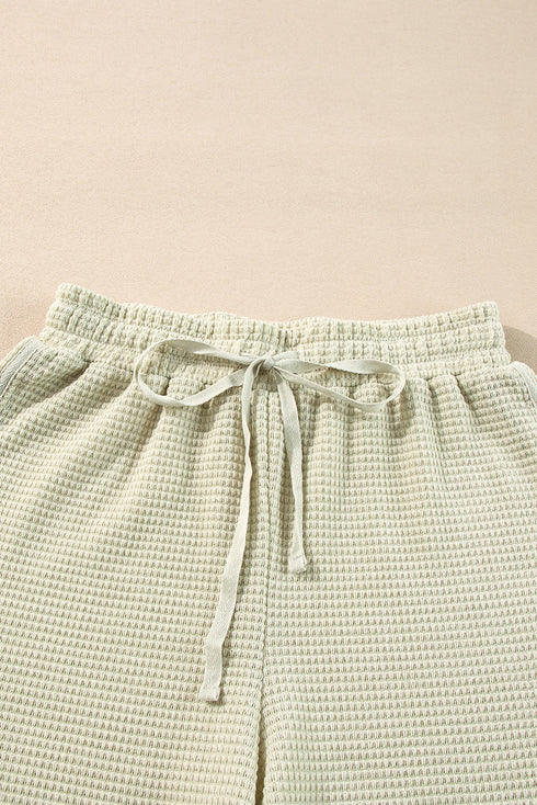 Textured Waffle Knit Button Down Long Sleeve Short Sets