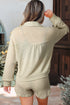 Textured Waffle Knit Button Down Long Sleeve Short Sets