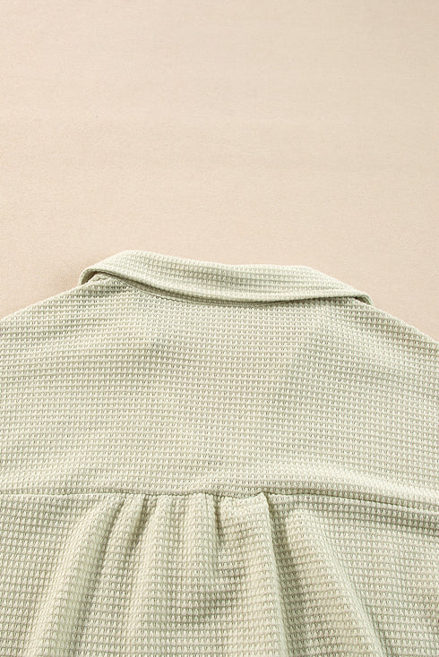 Textured Waffle Knit Button Down Long Sleeve Short Sets