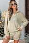 Textured Waffle Knit Button Down Long Sleeve Short Sets