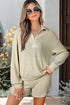 Textured Waffle Knit Button Down Long Sleeve Short Sets