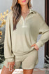 Textured Waffle Knit Button Down Long Sleeve Short Sets