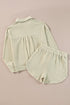 Textured Waffle Knit Button Down Long Sleeve Short Sets