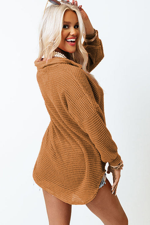 Textured Waffle Knit Button Down Shirt