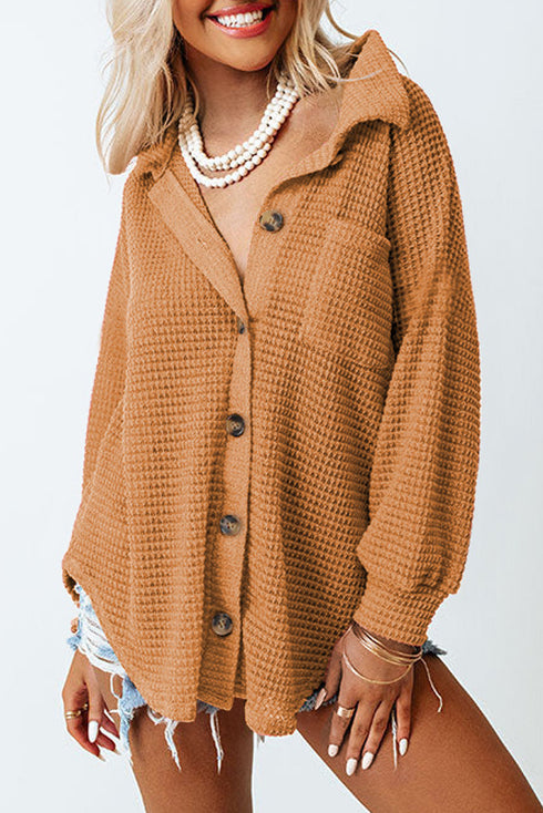 Textured Waffle Knit Button Down Shirt