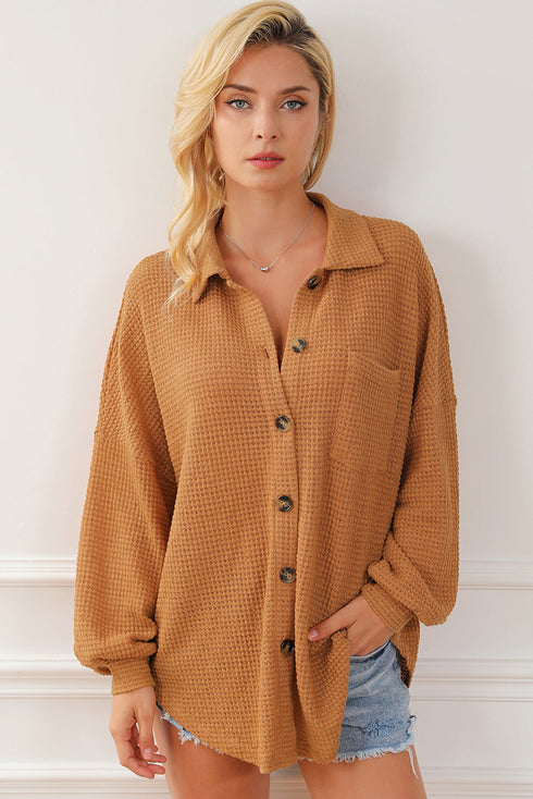 Textured Waffle Knit Button Down Shirt