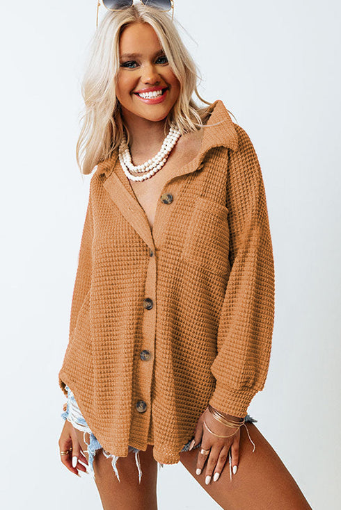 Textured Waffle Knit Button Down Shirt