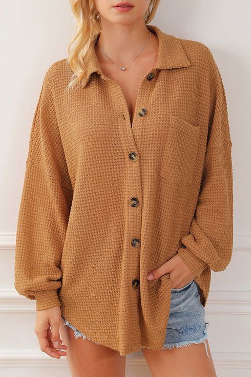Textured Waffle Knit Button Down Shirt