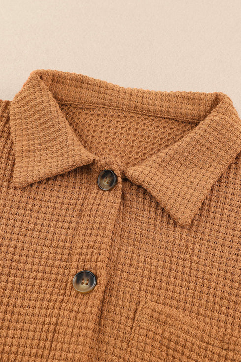 Textured Waffle Knit Button Down Shirt