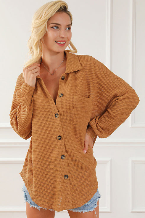 Textured Waffle Knit Button Down Shirt