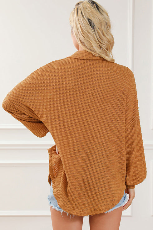 Textured Waffle Knit Button Down Shirt