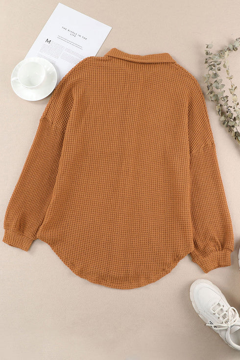 Textured Waffle Knit Button Down Shirt