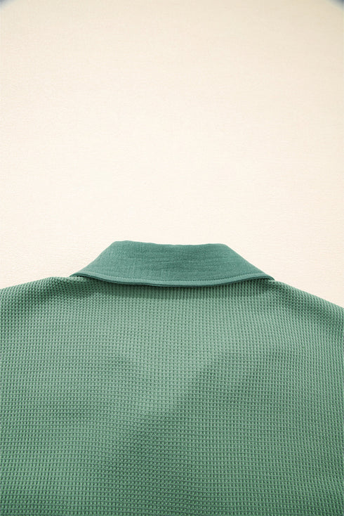 Textured Waffle Knit Button Front Long Sleeve Shirt