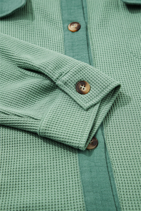 Textured Waffle Knit Button Front Long Sleeve Shirt