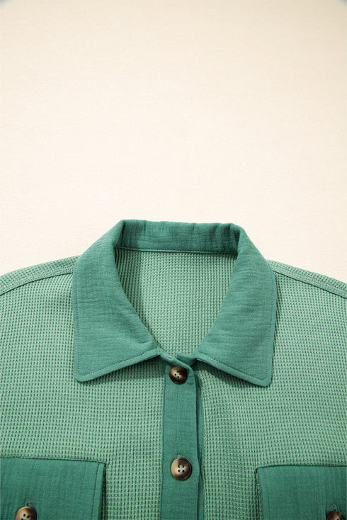 Textured Waffle Knit Button Front Long Sleeve Shirt