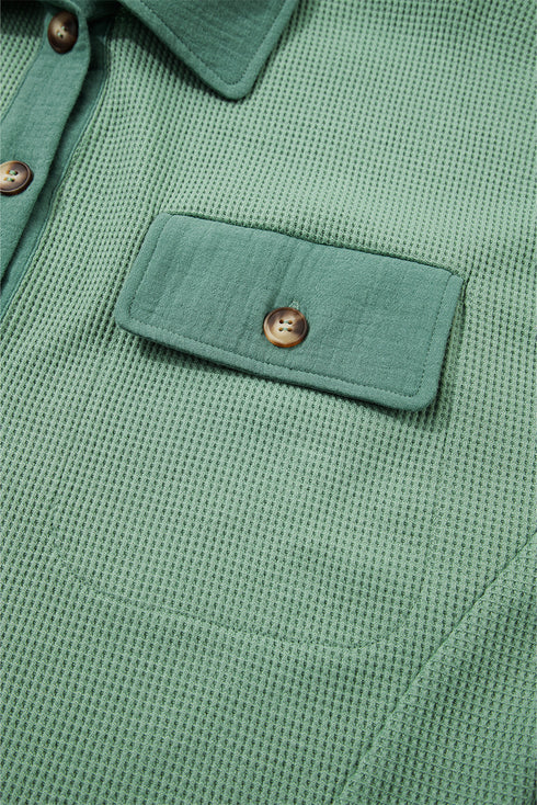 Textured Waffle Knit Button Front Long Sleeve Shirt
