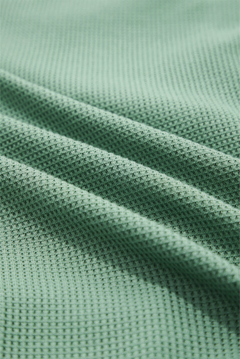 Textured Waffle Knit Button Front Long Sleeve Shirt