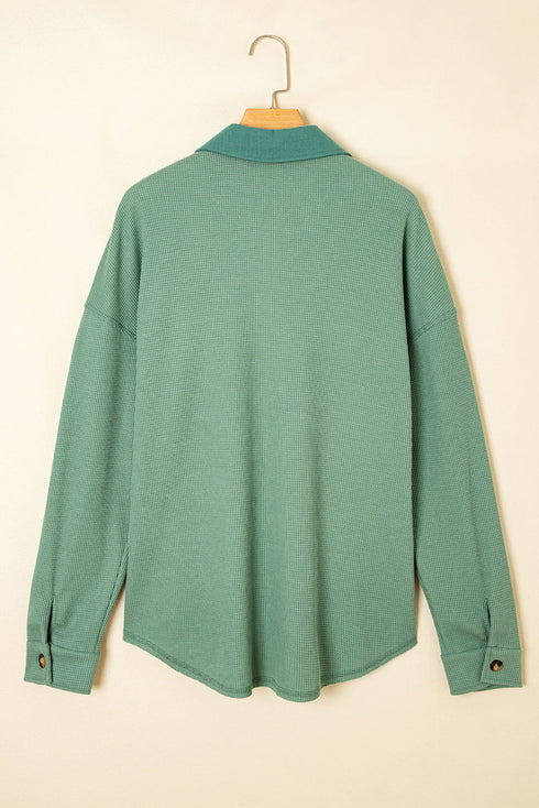Textured Waffle Knit Button Front Long Sleeve Shirt