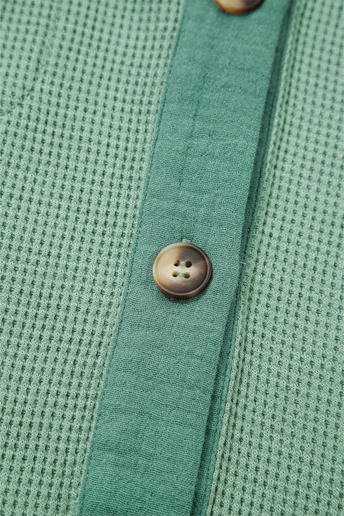 Textured Waffle Knit Button Front Long Sleeve Shirt