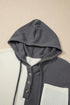 Textured Waffle Knit Button Placket Drawstring Hoodie