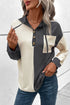 Textured Waffle Knit Button Placket Drawstring Hoodie