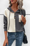 Textured Waffle Knit Button Placket Drawstring Hoodie