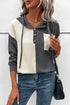 Textured Waffle Knit Button Placket Drawstring Hoodie