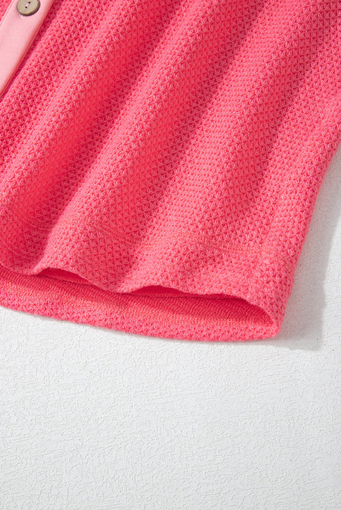 Textured Waffle Knit Buttoned Loose Shacket Jacket