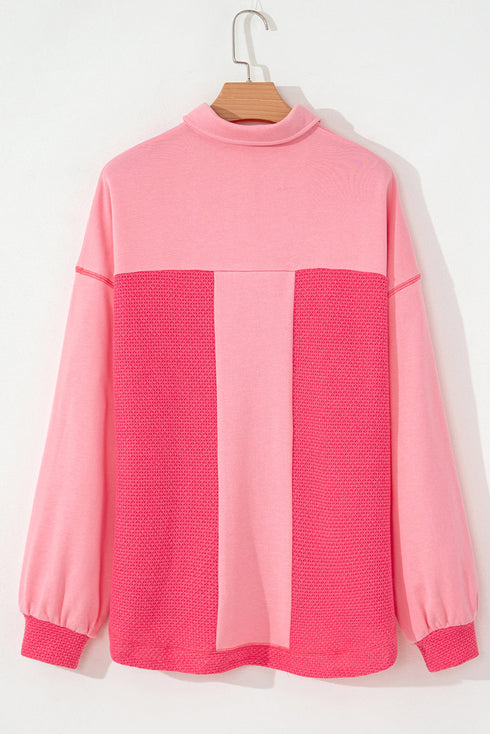 Textured Waffle Knit Buttoned Loose Shacket Jacket