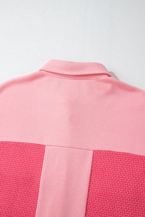 Textured Waffle Knit Buttoned Loose Shacket Jacket