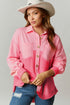 Textured Waffle Knit Buttoned Loose Shacket Jacket