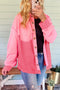 Textured Waffle Knit Buttoned Loose Shacket Jacket