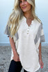 Textured Waffle Knit Buttoned V Neck Pocket Top