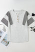 Textured Waffle Knit Buttoned V Neck Pocket Top
