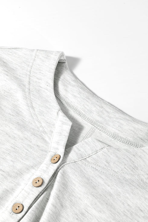 Textured Waffle Knit Buttoned V Neck Pocket Top