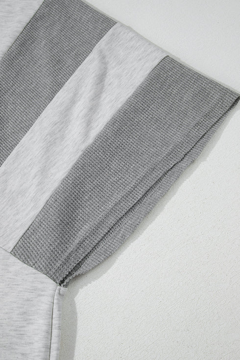 Textured Waffle Knit Buttoned V Neck Pocket Top